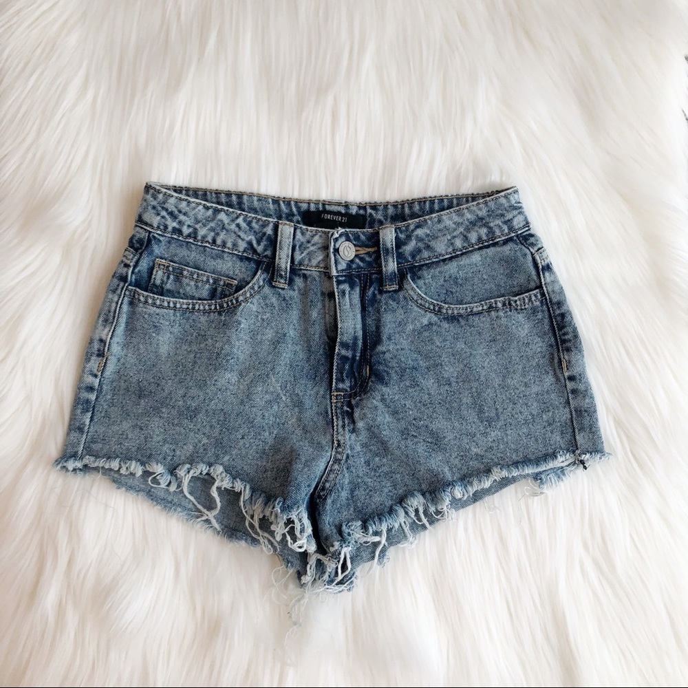 Acid wash high rise shorts